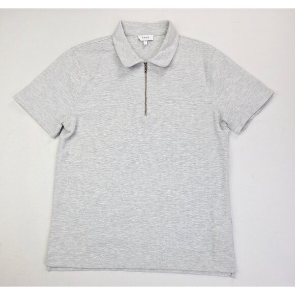 Reiss Size Medium Mens Gray Short Sleeve Zip Spread Collar Cotton Blend Polo - Picture 1 of 10